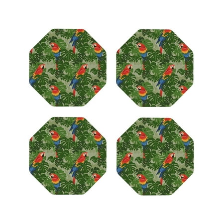 

Tideii Parrots And Tropical Leaves for Leather Coasters 4 Pieces Anti-fouling and Anti-scalding Decorative Coasters Suitable for Restaurants Kitchens Coffee Shops-Octagon