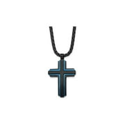 Mens Stainless Steel Blue and Black Cross Necklace with Chain