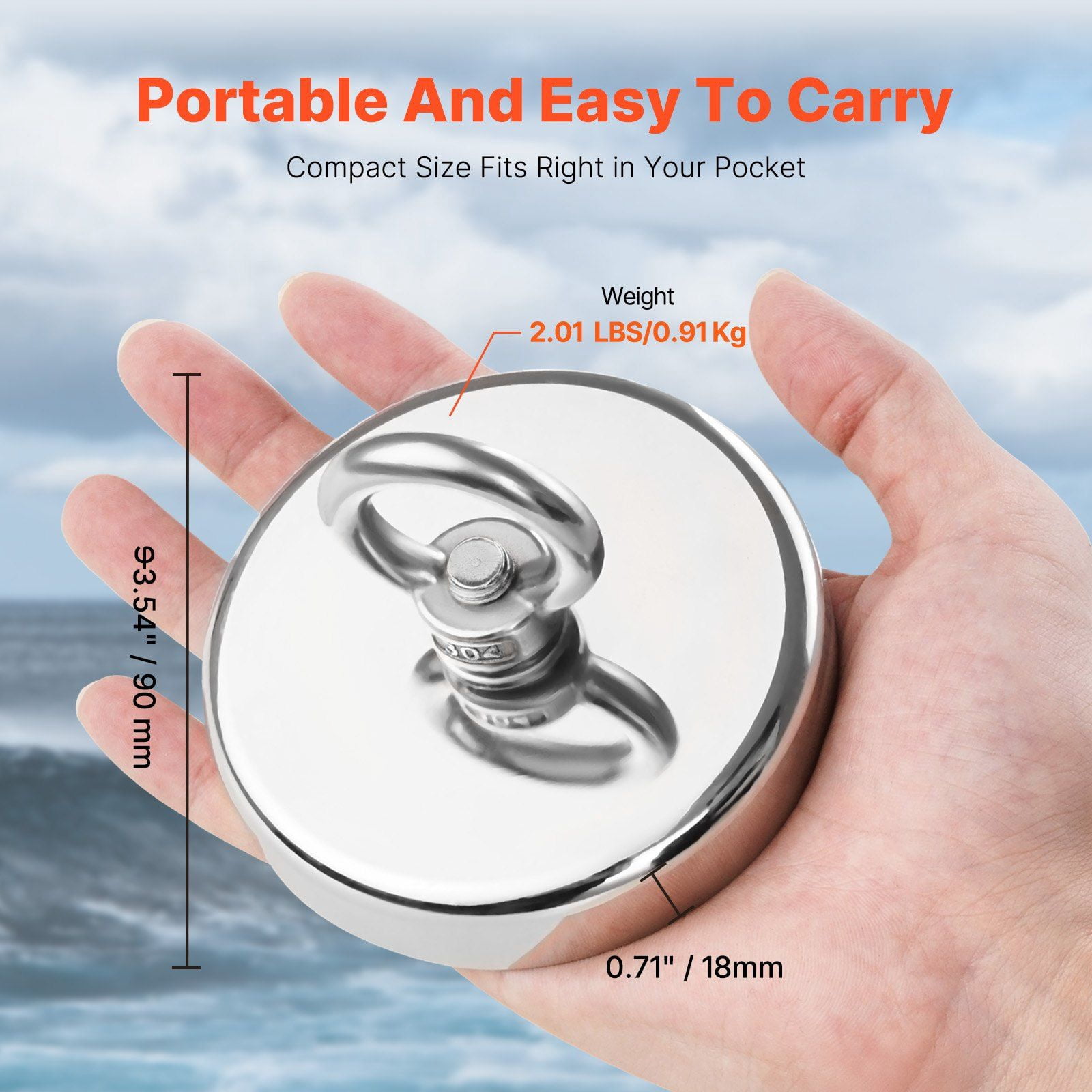 Super Strong 1000LB Neodymium Fishing Magnet with Handle - Rare Earth Metal Detector Magnet for Underwater Salvage