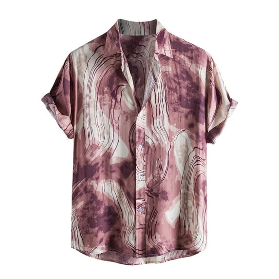 Lyinloo Men Hawaiian Short Sleeve Beach Shirt Printed Summer Casual Button Down Shirts Red XXL