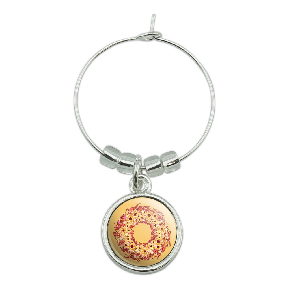 Autumn Fall Wreath Sunflowers Wine Glass Charm Drink Marker
