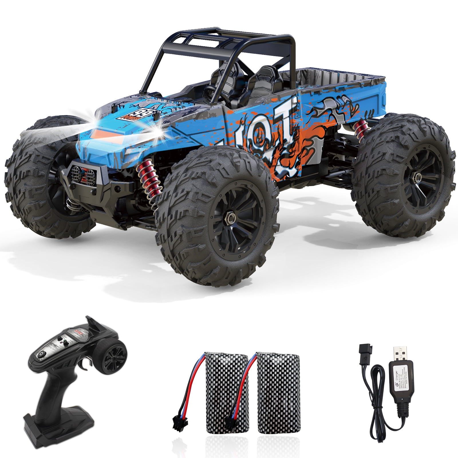 1:16 Scale All Terrain RC Cars, 36KM/H High Speed 4WD Remote Control Car with 2 Rechargeable Batteries, 4X4 Off Road Monster RC Truck, 2.4GHz Electric Vehicle Toys Gifts for Kids and Adults