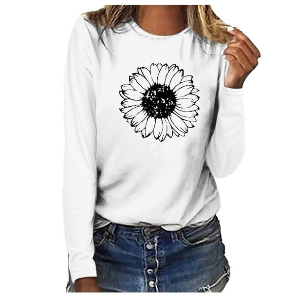 Blusa de manga larga con cuello redondo suelta informal estampada para mujer Fridja hj1230