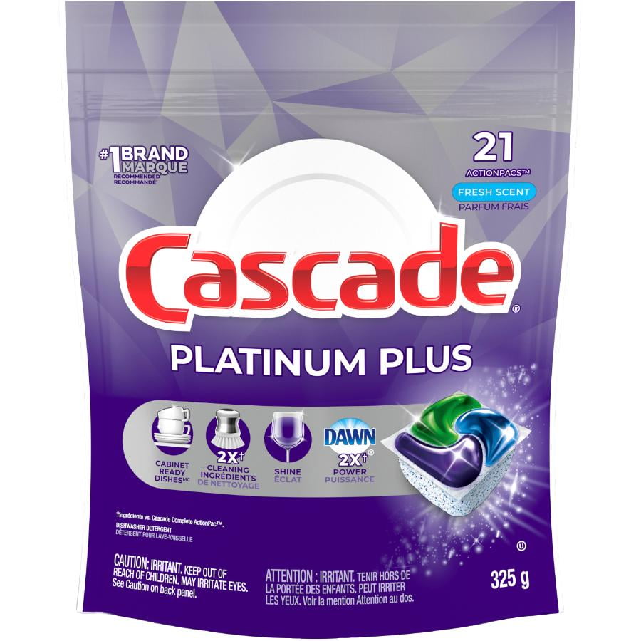 Sachets de détergent pour lave-vaisselle Cascade Platinum Plus ActionPacs, Parfum frais 21CT