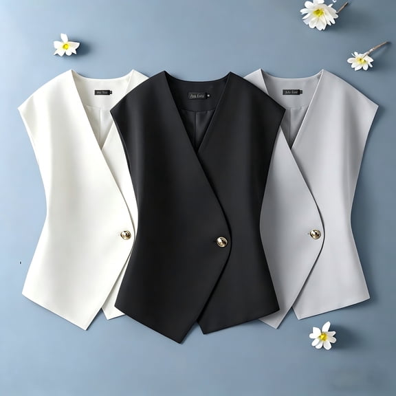 Women's Solid Color Sleeveless Temperament Vest Casual Office Waistcoat Comfy Breathable Work Summer Holiday Outfits | CSEONE,Black L