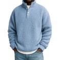 thumbnail image 2 of Huankd Men Quarter Zip Pullover Sweaters Casual Stand Collar Thermal Long Sleeve Sweatshirt 1/4 Zipper Winter Warm Polo Sweater Light Blue L, 2 of 5