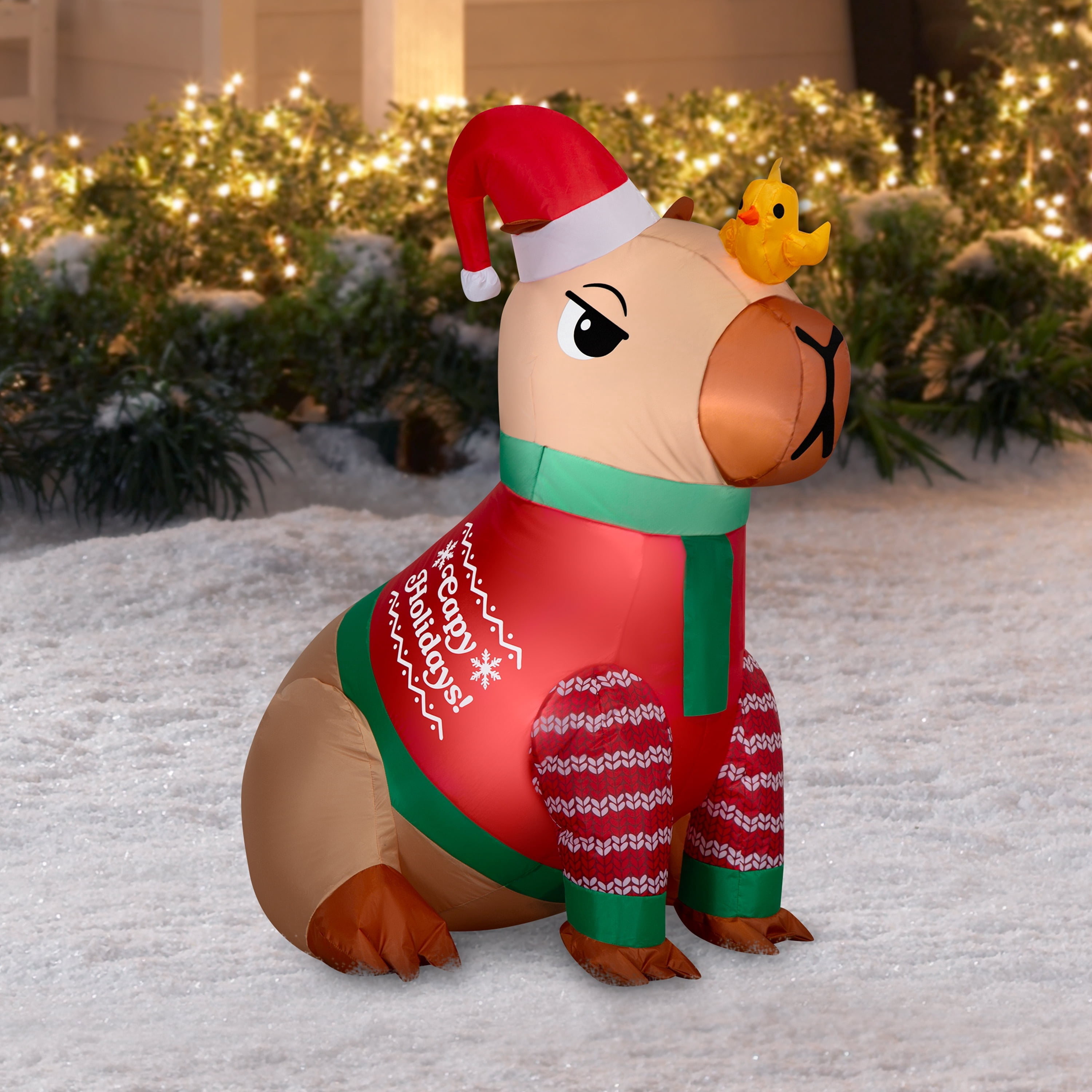Multicolor Capybara Christmas Airblown Yard Inflatable, 3.5', by Holiday Time