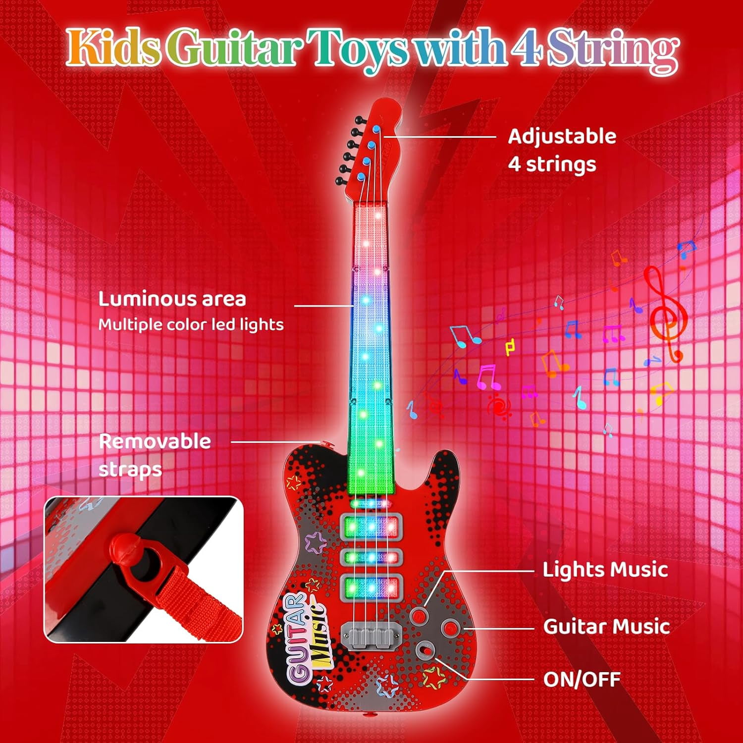 Kids Guitar and Microphone Playset, Electric Guitar Kit with Lifting Mic Stand, Toddler Toys Musical Instruments Starter Kit, Karaoke Machine Toys for Boys Girls Christmas Guitars Gifts