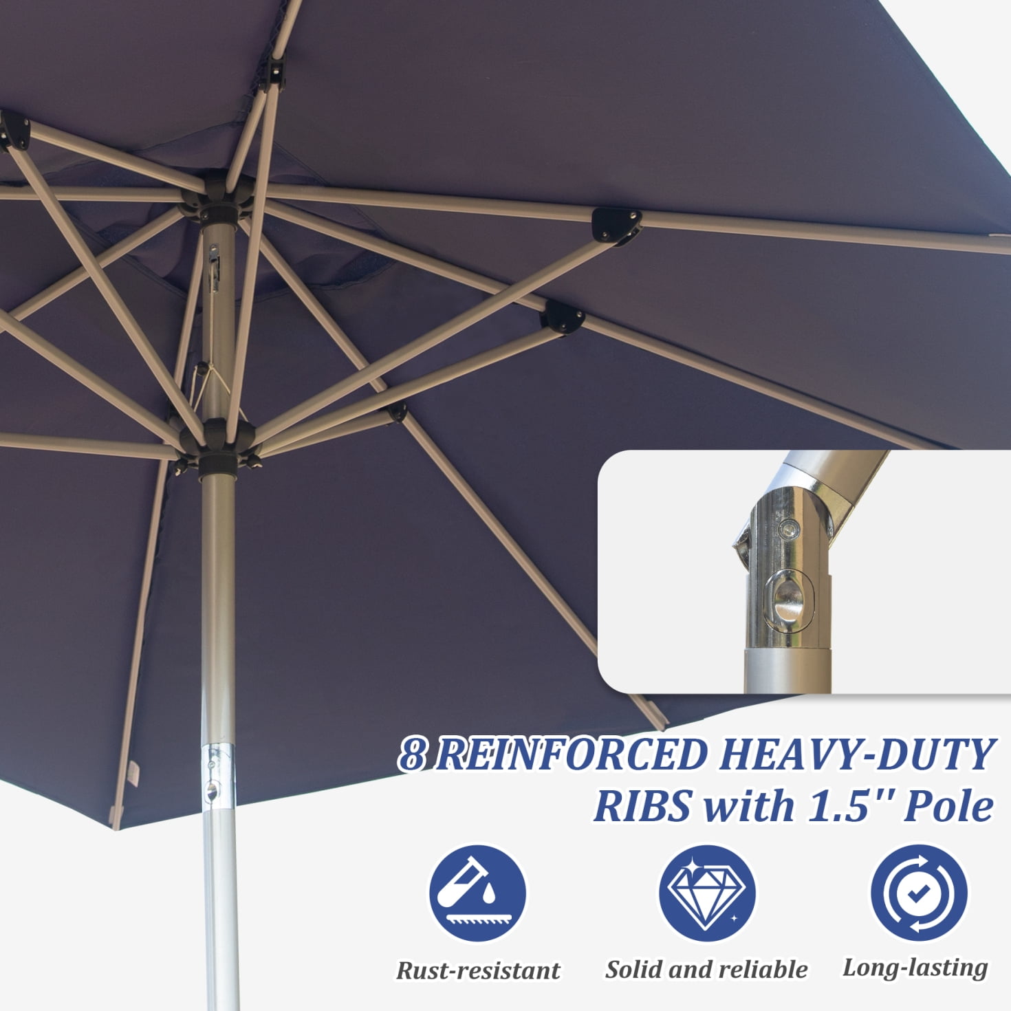 10FT Outdoor Patio Umbrella, Rectangle Market Umbrella with Push Button Tilt and Crank, Table Umbrella 8 Sturdy Ribs UV Protection for Deck, Backyard, Pool, Navy Blue
