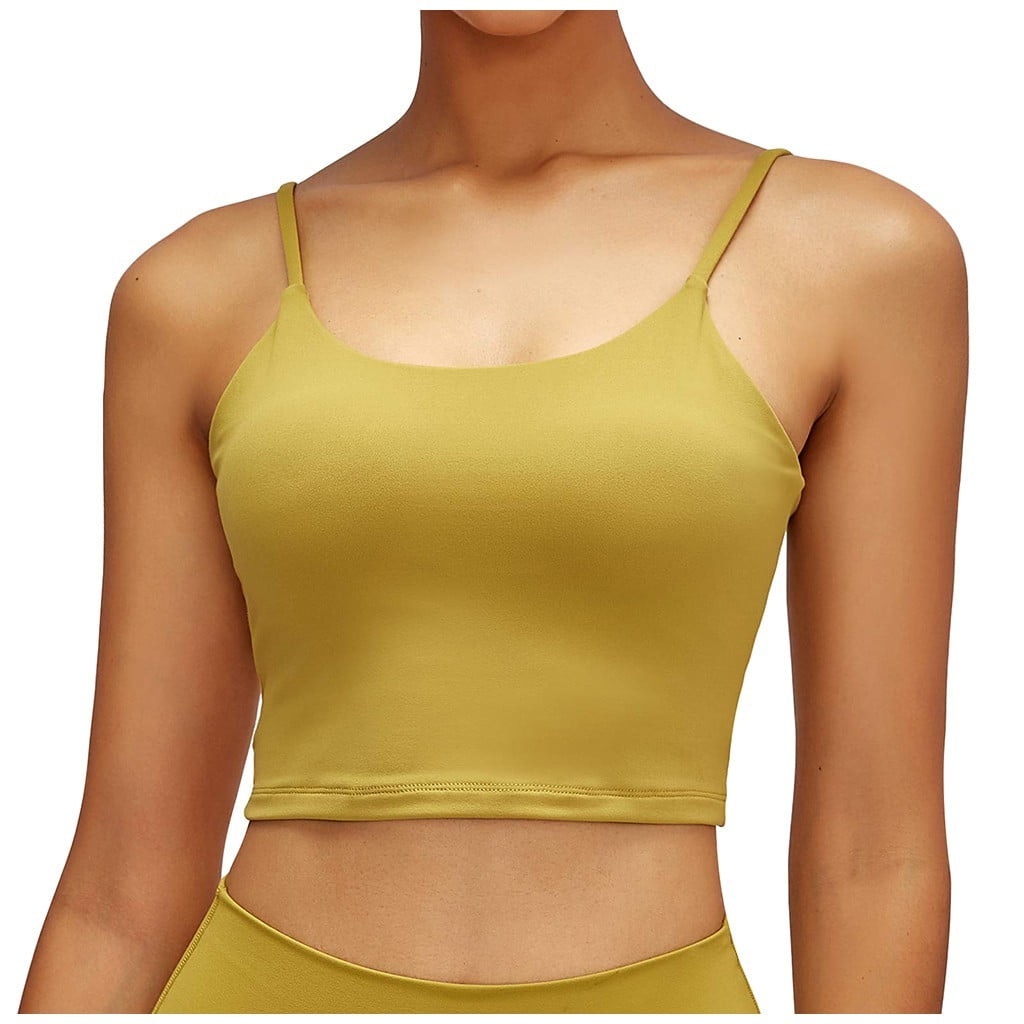 YUNOGA Women's Y Back Sports Bra Padded Racerback Spaghetti Thin Strap  Support Workout Yoga Bra, Amber Yellow, X-Small : : Clothing,  Shoes & Accessories