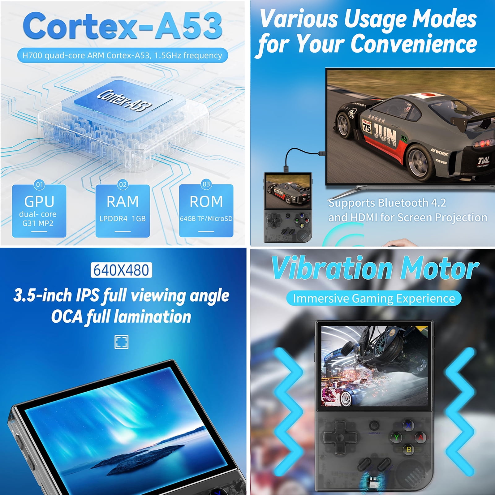 RG35XX Plus Handheld Game Console,Linux System,5G WiFi Bluetooth HD TV Output Gray Black T
