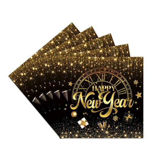 Elainilye Black and Gold New Year Paper Napkins 20 Pieces Disposable for Party Decorations Holiday Tableware Celebration Supplies