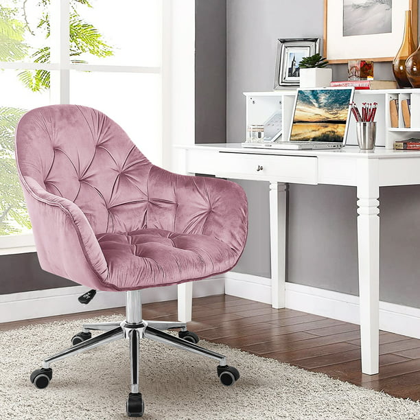 SINGES Upholstery Office Chair Tuft Desk Chairs Velvet Computer Chair Vanity Swivel Chair, Flannelette, Pink