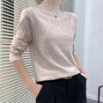 thumbnail image 1 of Femmes Automne et Hiver Mode Coréenne Col Montant Demi-Haut Tricot de Base Manches Longues Ajusté Chandail Tricoté Uni Chandail Hauts Ropa, 1 of 5