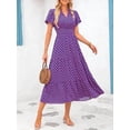thumbnail image 4 of PRETTYGARDEN Summer Maxi Dress for Women Casual Wear To Work V Neck Puff Short Sleeve Smocked Ruffle Flowy Beach Boho Long Floral Dress, 4 of 9