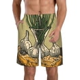 thumbnail image 2 of Uemuo Vintage Garlic Bread Illustration Pattern Men's Swim Trunks Hawaiian Beach Bathing Suit Swimsuits Beach Quick-Dry Shorts with Pockets-Large, 2 of 9