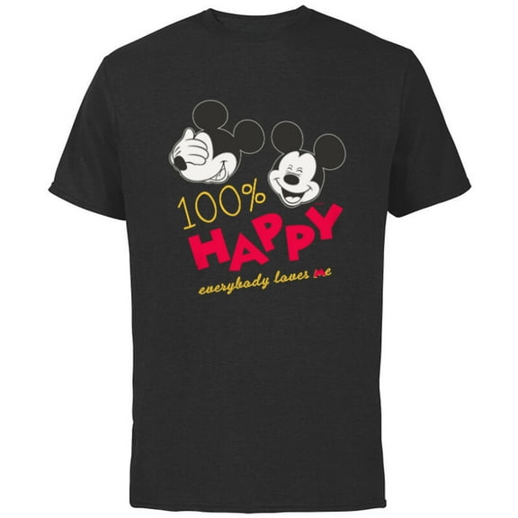 Disney Mickey Mouse 100% Happy Everybody Loves Me - Short Sleeve Cotton T-Shirt for Adults - Customized-Black