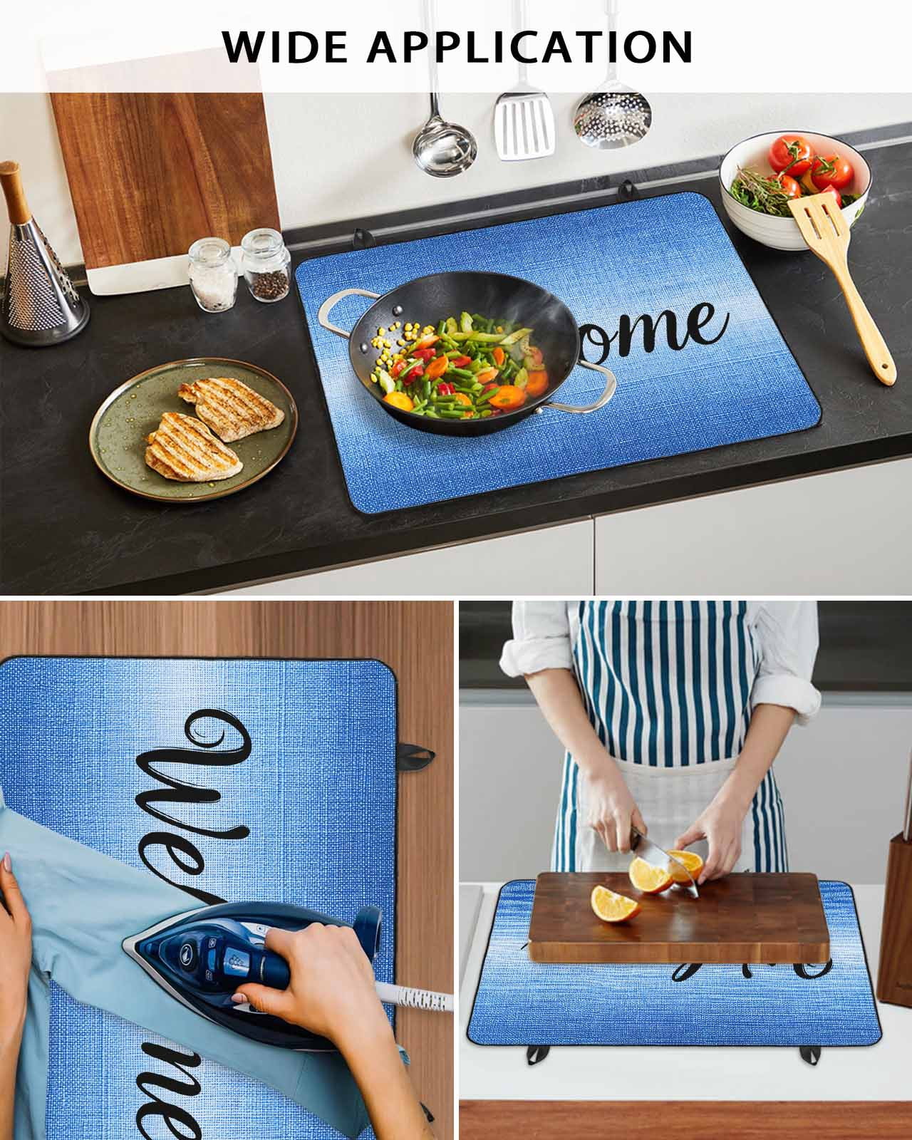 nqOlkjepod Large Induction Cooktop Protector Mat 36"x21", Blue Ombre Stove Top Covers for Electric Stove, Summer Vintage Texture Painting Decorative Stove Burner Cover Mats, Glass Top Stove Cover