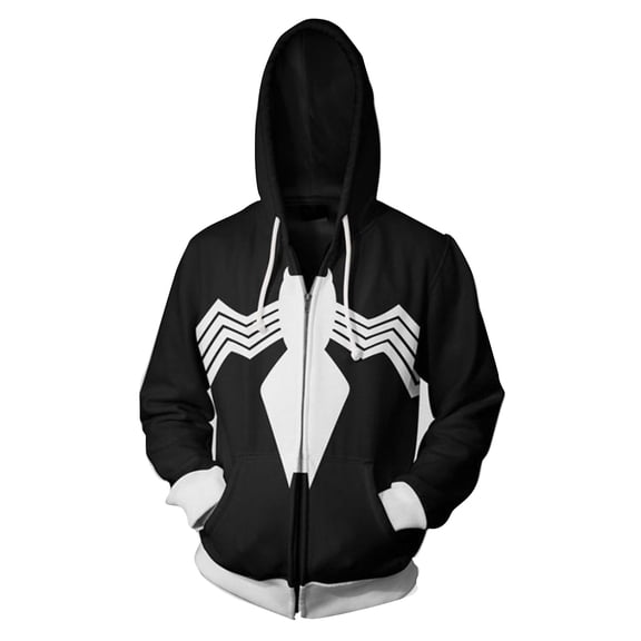 Spider Hero Full Zip Up Hoodie, Black White 3D Digital Printed Sweatshirt Jacket for Men Women Halloween Cosplay