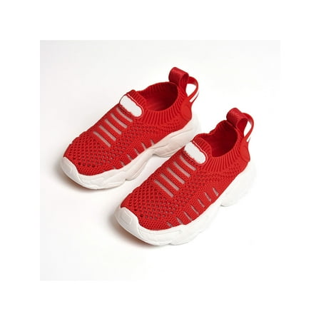 

SIMANLAN Girls Casual Sneaker Slip On Athletic Shoe Thick Sole Sneakers Unisex-Child Fashion Running Shoes Boys Breathable Sport Trainers Red With Logo 7C