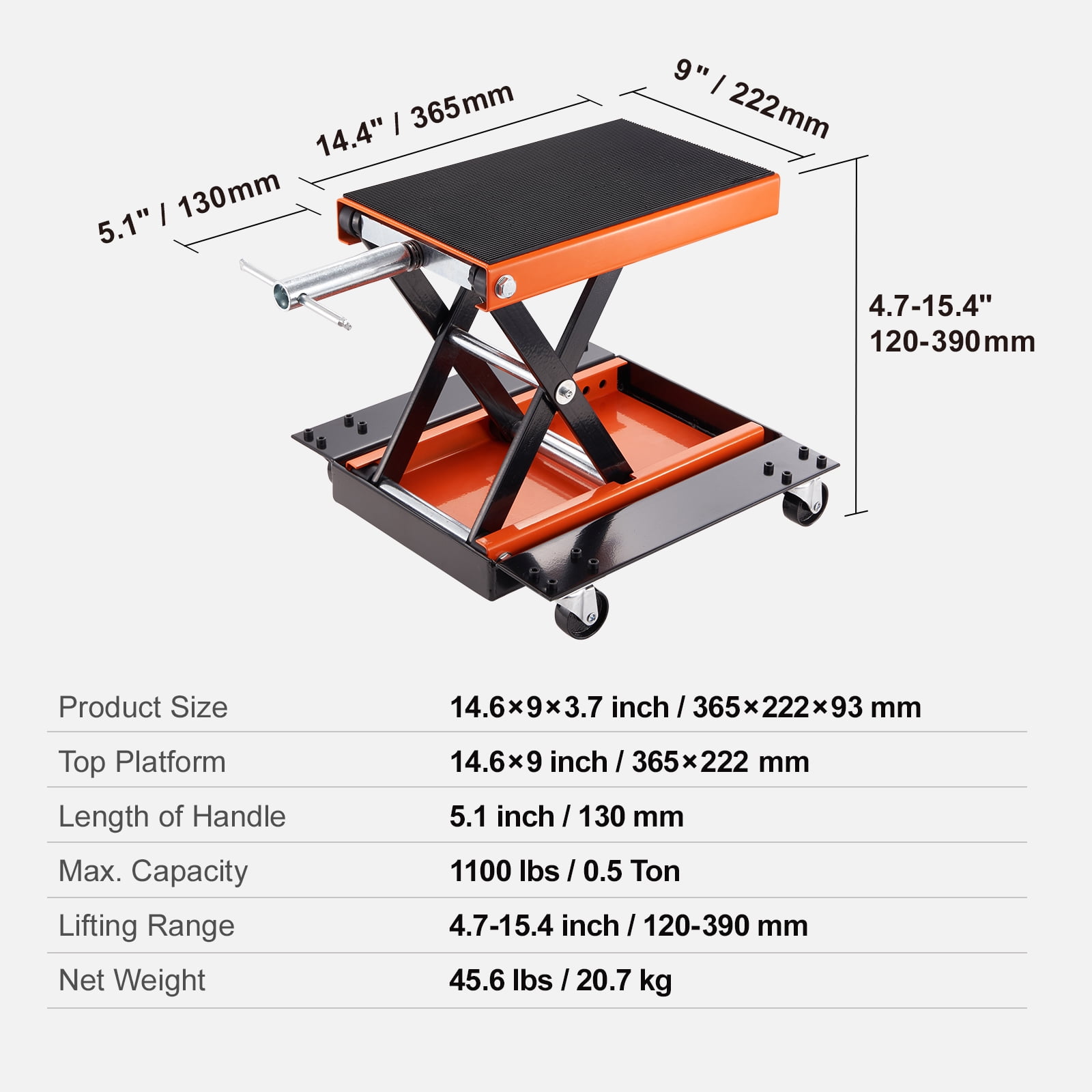 KFFKFF Motorcycle Lift ATV Scissor Jack Dolly 1100 lbs Wide Deck & Hand Crank