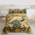 thumbnail image 2 of jejeloiu Chic Peacock Queen Comforter Set,Rustic Flower Floral Bedding Sets,Green Brown Gold Bedding Comforter Set For Adults,Microfiber Bedroom Decor Reversible,3-Piece, 2 of 8
