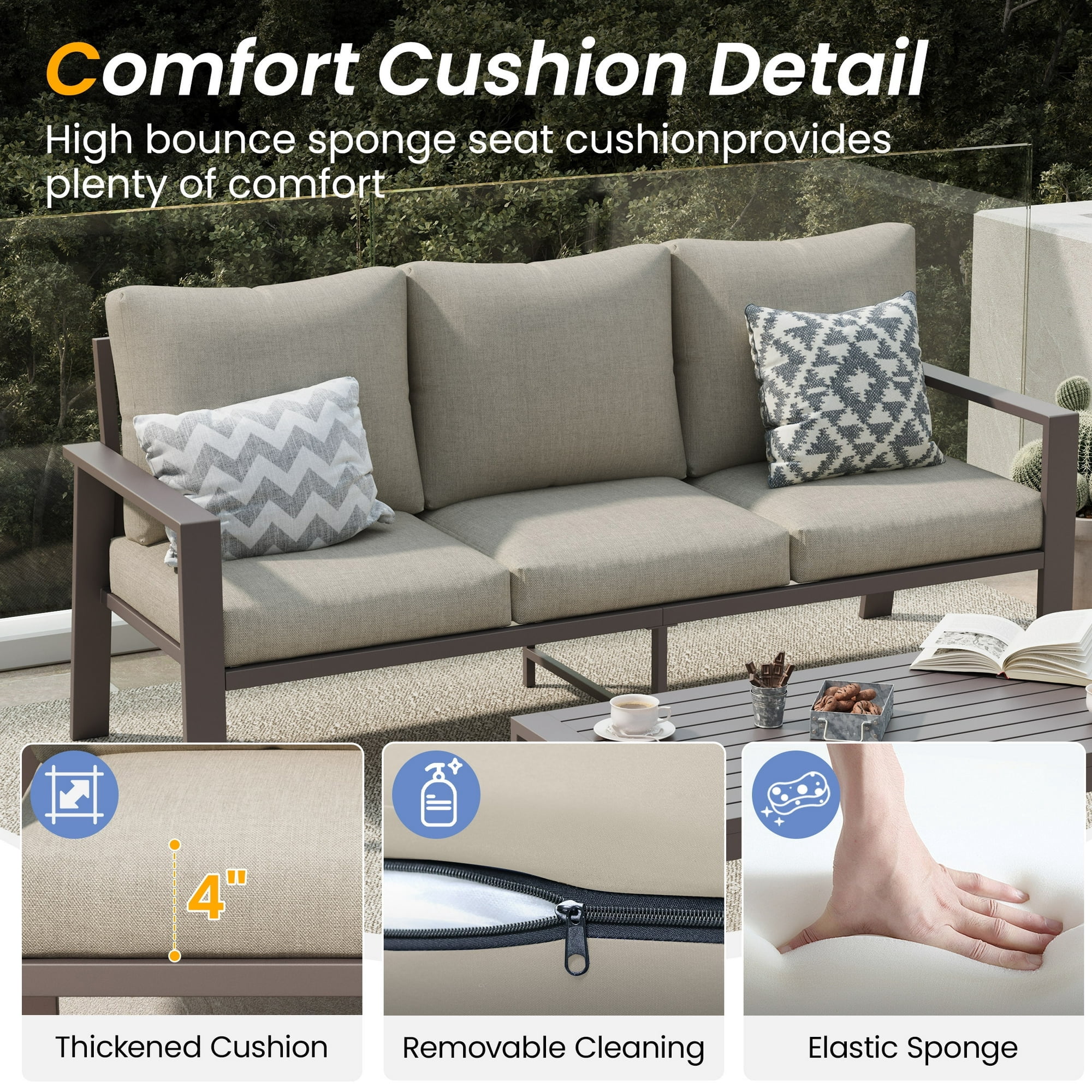 UDPATIO Aluminum Patio Furniture Set, Contemporary Outdoor Couch Set, Aluminum Patio Conversation Set, Beige