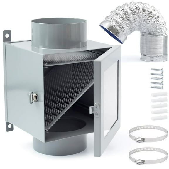 Metal Dryer Duct Lint Trap, Indoor Dryer Vent Kit Compatible with Electric Clothes Dryer with 4" 8FT Dryer Vent Hose 2 Clamps 2 Stainless Steel Mesh