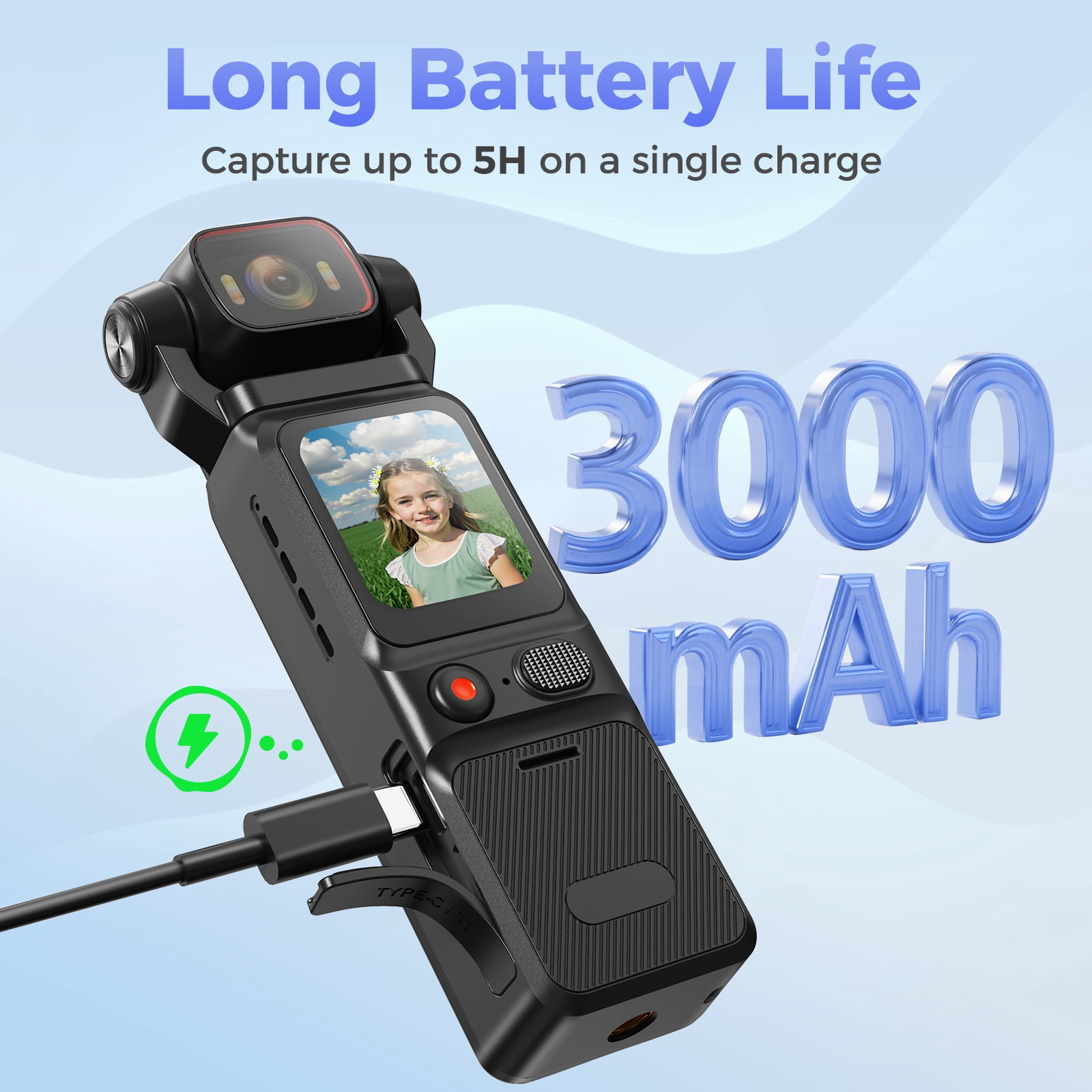 4K/30FPS 48MP vlogging Camera Pocket Action Camera with 6-Axis Stabilization 180° Rotatable Lens 160° Wide Recording WIFI Digital Vlog Camera for YouTube Travel Creators