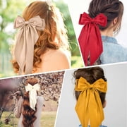 Big Hair Bows for Women, 10Pcs Big Hair Ribbon with Long Tail, Long Silky Satin Hair Clip for Girls, Colorful French Style Barrettes Large Hair Accessories, Cute Gifts for Little Girl Womens