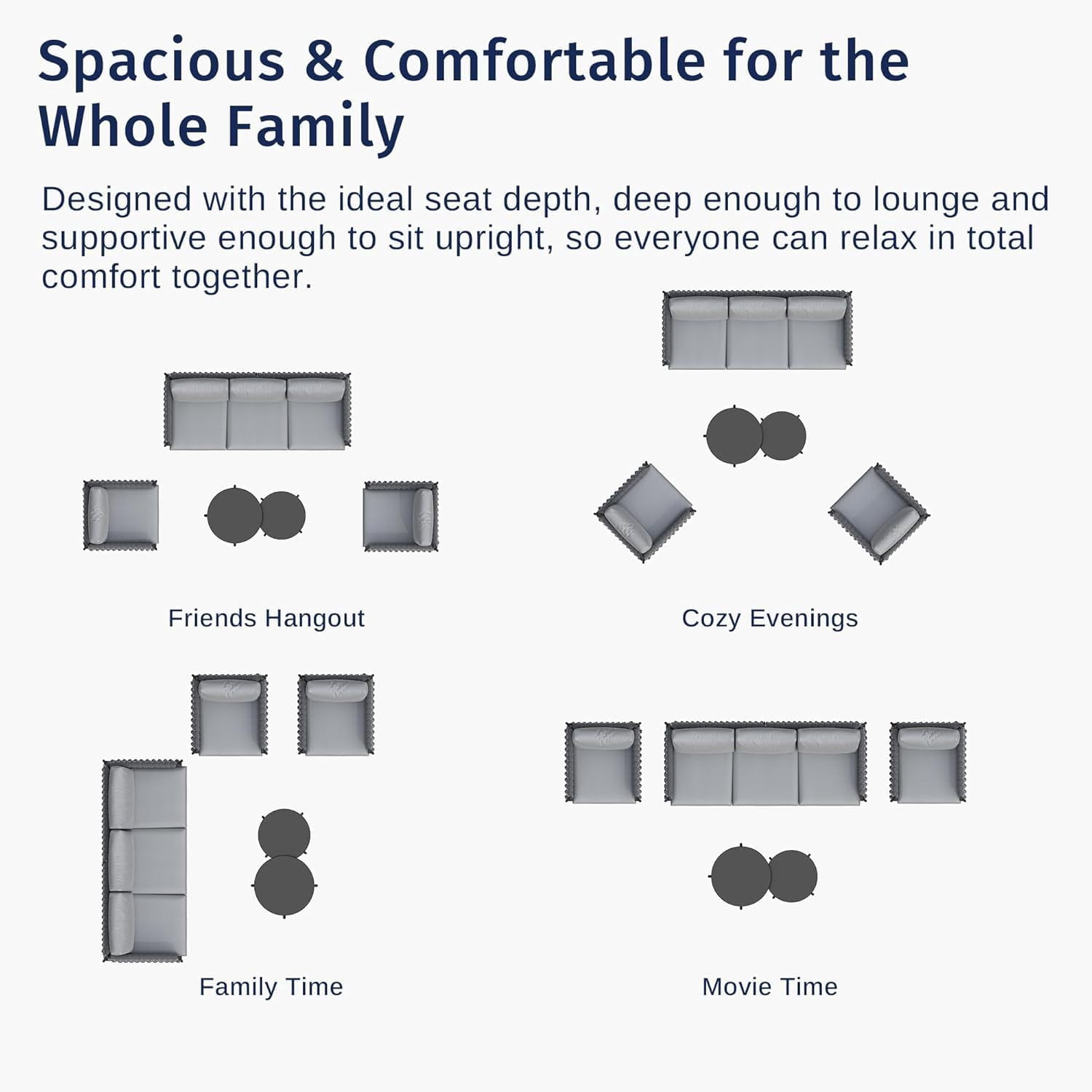 EAST OAK 5-Piece Patio Furniture Set | Life Chatter 5-Seat Outdoor Sectional Sofa Conversation Set, Deep Seating Couch with 2 Coffee Tables & Thick Cushions for Balcony & Backyard, Porch | Misty Grey