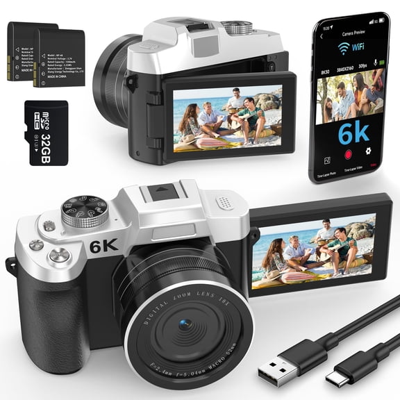 XLURC 6K Digital Camera for Photography 84MP Digital Cameras with Wifi Camera Vlogging for Youtube Touchscreen 18X Zoom Video Camera with 32GB TF Card & 2x Battery