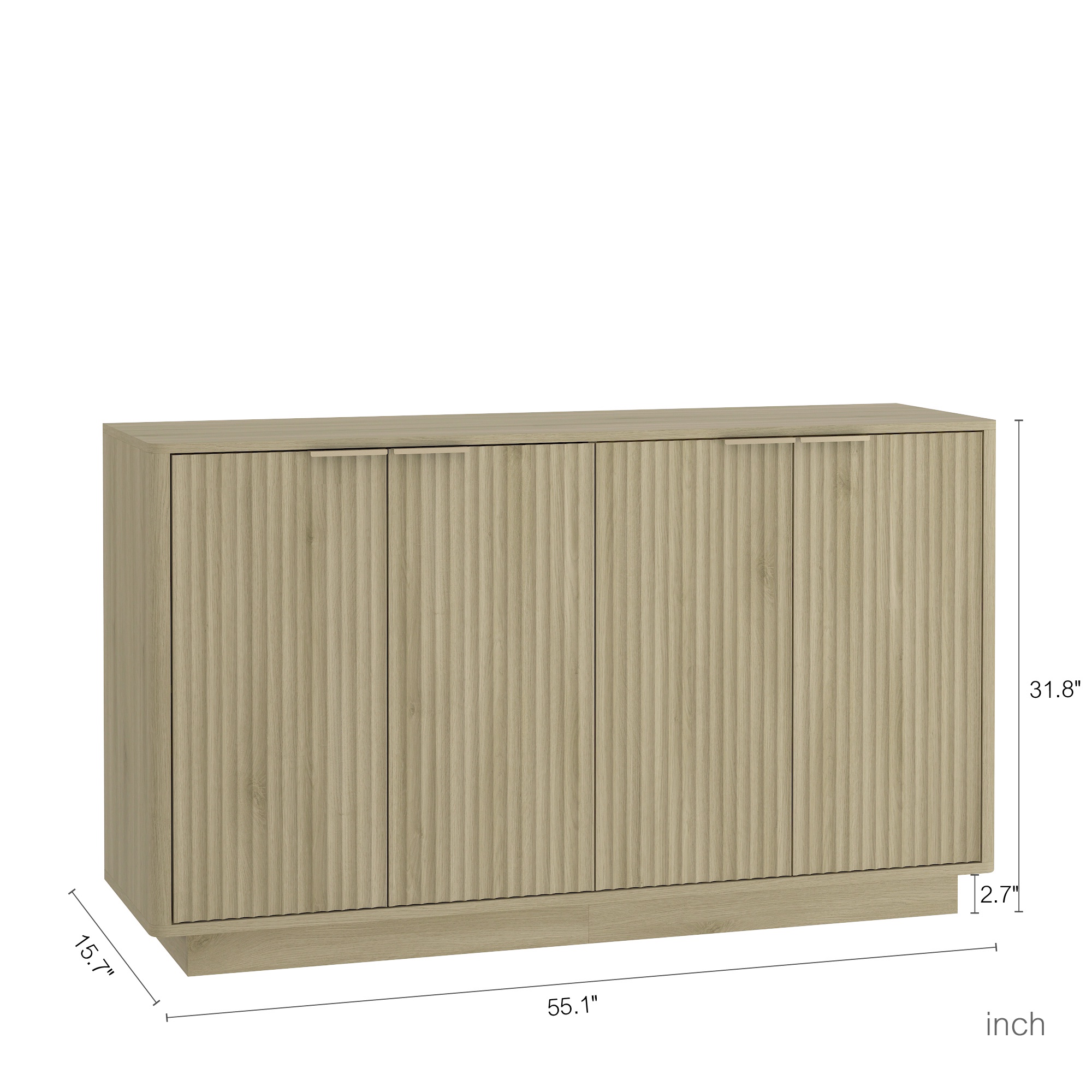 PORKISS 55.1" Fluted Sideboard, Modern Wood Buffet Cabinet with Storage, Accent Cabinet with Adjustable Shelves for Dining Room, Living Room & Entryway, Wood