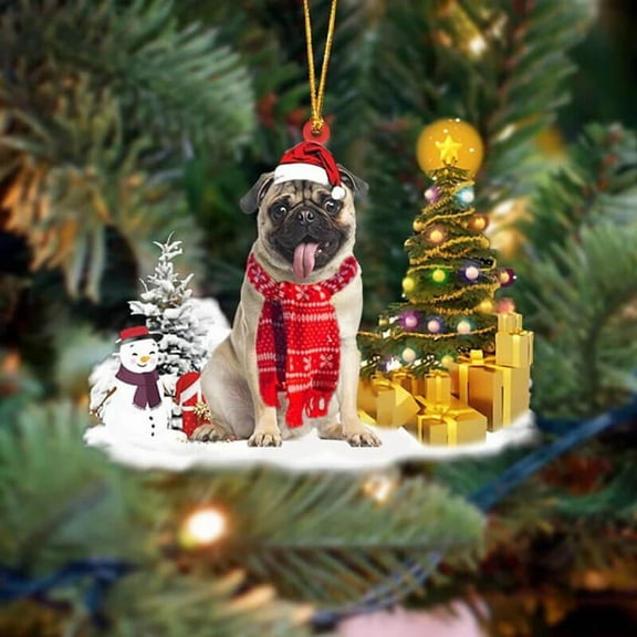 Acrylic 2D FLAT Holiday Tree Decoration Pug Christmas Ornament