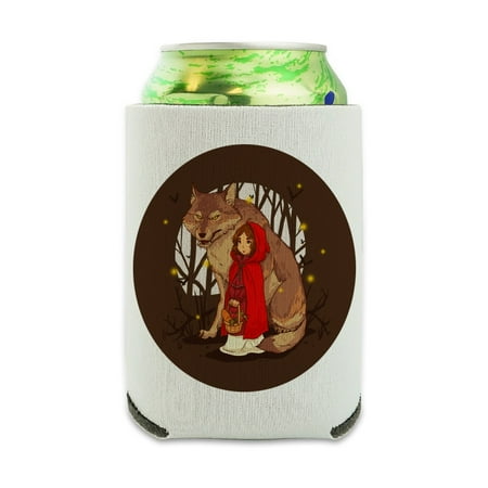 

Little Red Riding Hood With Wolf In Woods Can Cooler - Drink Sleeve Hugger Collapsible Insulator - Beverage Insulated Holder