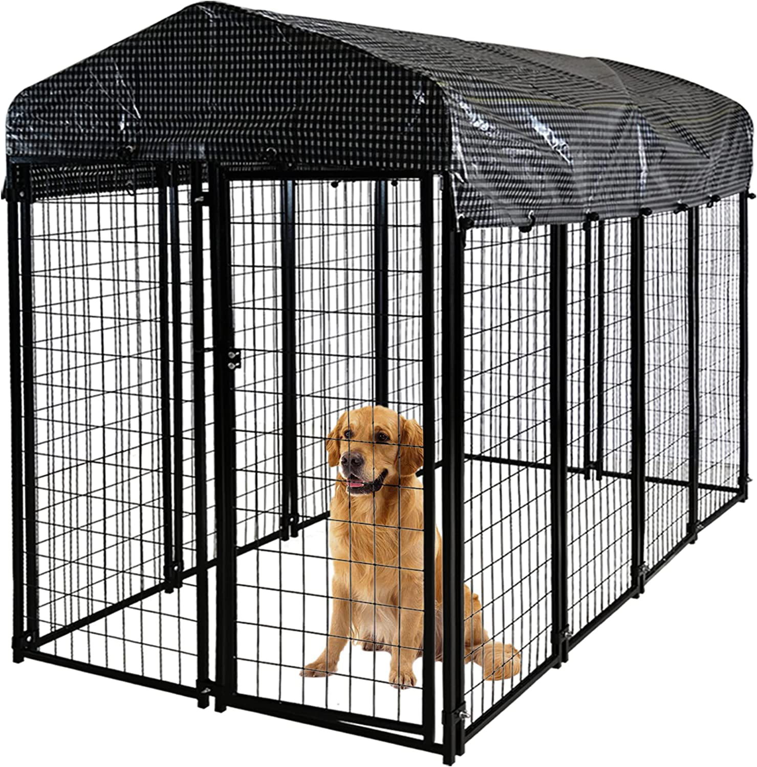 Galvanized Metal Playpen Extra Large Dog Crate Metal Welded Pet Cage Heavy Duty Playpen with UV Protection Waterproof Dog Kennel Cover Large Dog Kennel Outdoor Keeps Pet Cool Warm Dry Comfortable 