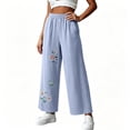 thumbnail image 5 of Tbopshirt Pants for Women Elastic Waist Floral Embroidery Wide Leg Capri Pants Side Pockets Textured Casual Trousers,Light Blue,M-4XL, 5 of 6