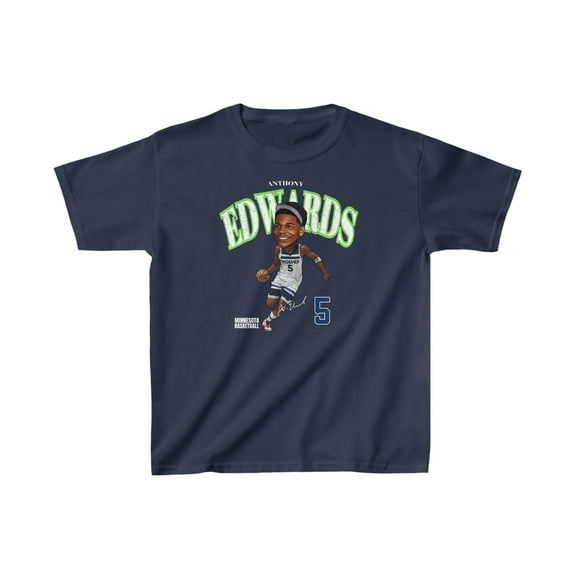 Minnesota Anthony Edwards #5 Cartoon Cute Head Basketball Kids Cotton Tee