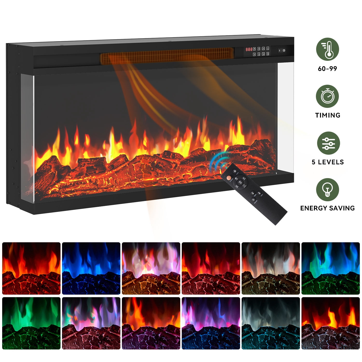 BaPiPro 98" Farmhouse TV Stand with 36" Electric Fireplace, Large Media Entertainment Center for TVs up to 100", Fireplace TV Stand with Storage Cabinets for Living Room, White