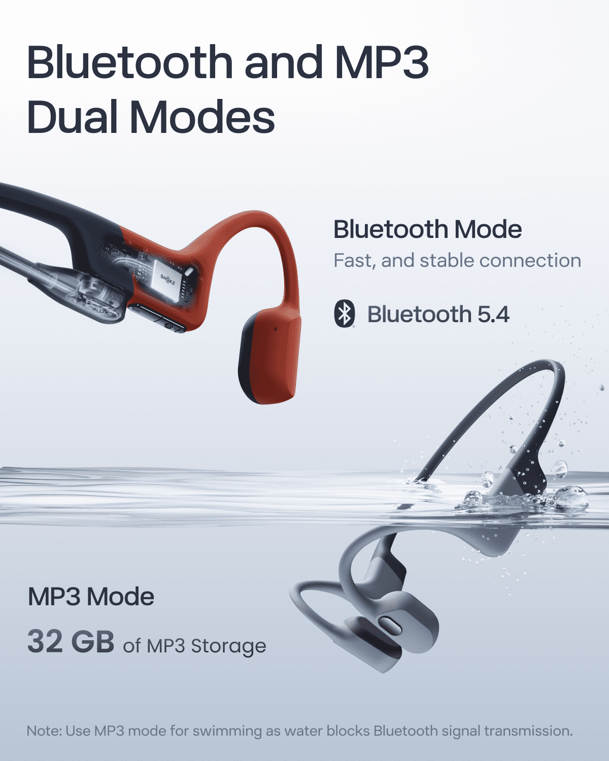 Restored Shokz OpenSwim Pro - Open-Ear Bluetooth Headphones & 32GB MP3 Player, IP68 Waterproof, Bone Conduction Headphones, Running and Swimming, Red