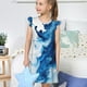 thumbnail image 4 of Balery Blue White Fluid Art Camisón de princesa para niñas, pijama de algodón con mangas abullonadas, suave y bonito.-Large, 4 of 6