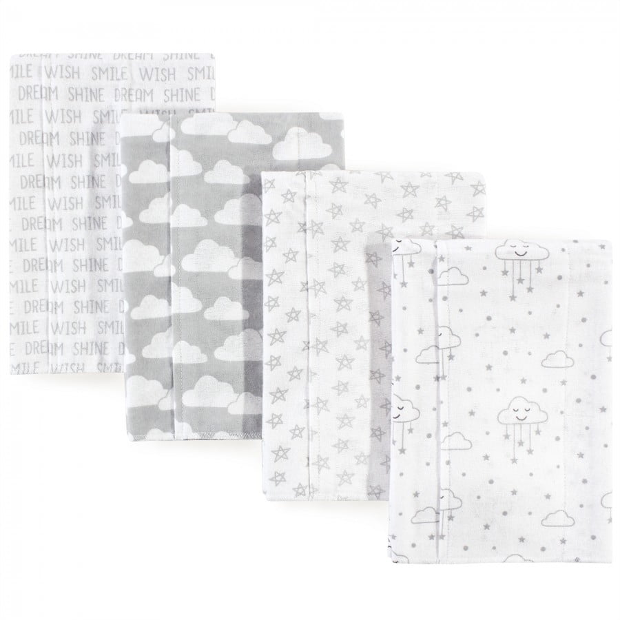 Hudson Baby Infant Girl Cotton Flannel Burp Cloths 4pk, Gray Clouds