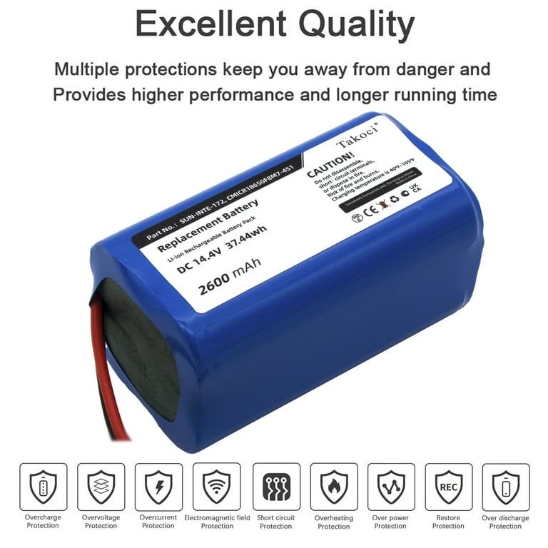 2-Pack 3400mAh 14.4V Replacement Battery For Robot Vacuums (Eufy, Ecovacs, Coredy, Shark & More) - Li-ion, 3-Prong Connector 1 thumbnail image