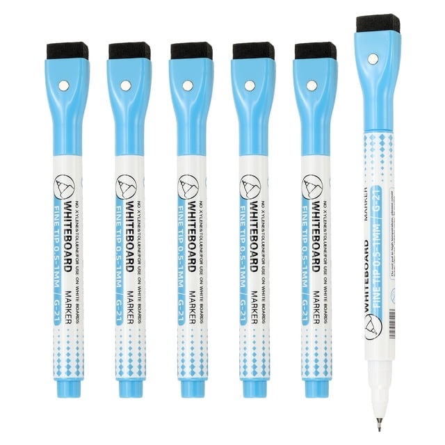 Magnetic Whiteboard Pen, 0.5-1mm Fine Tip Dry Erase Blue Markers, 6 Pcs