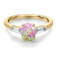 thumbnail image 3 of Gem Stone King 18K Yellow Gold Plated Silver Simulated Pink Opal and Lab Grown Diamond Engagement Ring for Women | 1.35 Cttw | Oval Cabochon 8X6MM | Gemstone October Birthstone | Size 5, 3 of 6