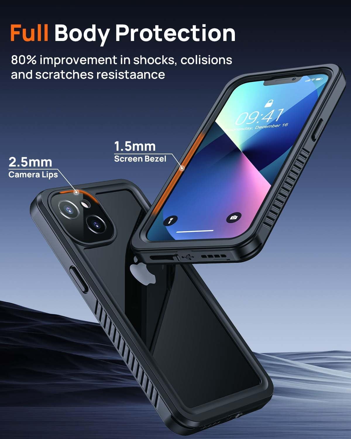 for iPhone 13 Privacy Case, Waterproof Dustproof Shockproof Cases for iPhone 13 with Privacy Screen Protector, Full Body Protective Front and Back Cover for iPhone 13-6.1 inch (Black)