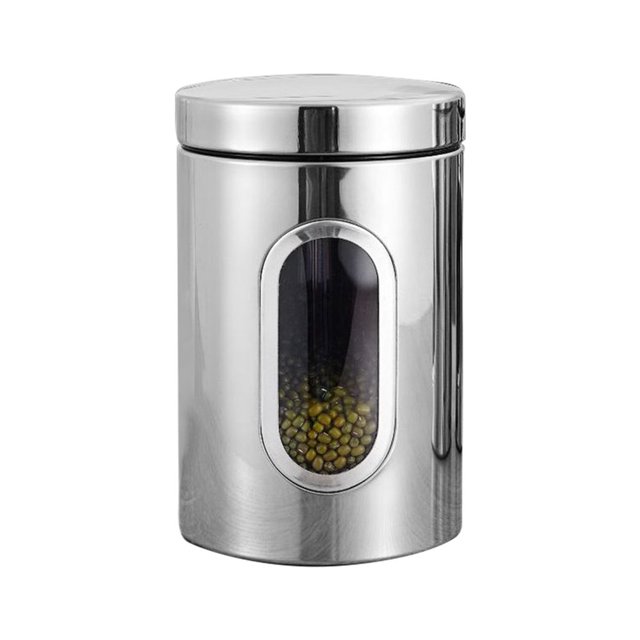 Kitchen Canister Stainless Steel Grain Storage Container Visible Tea Coffee Jar with Lid Red