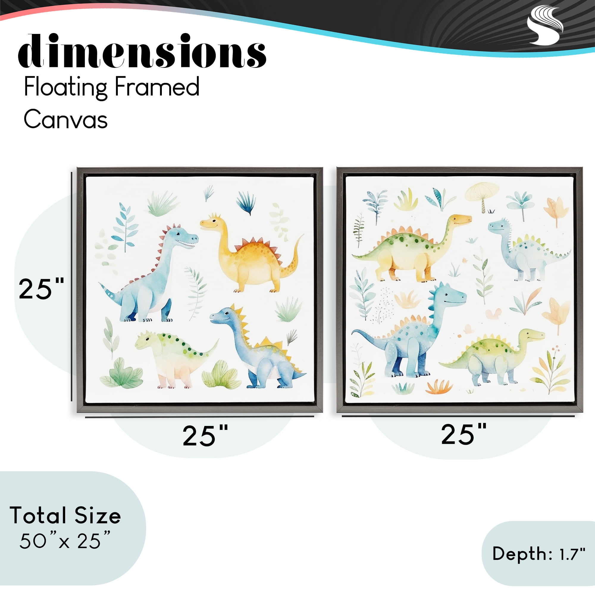 Stupell Industries Playful Dinosaur Wonders 2 Piece Gray Framed Floater Canvas Set, design by Lazar Studio