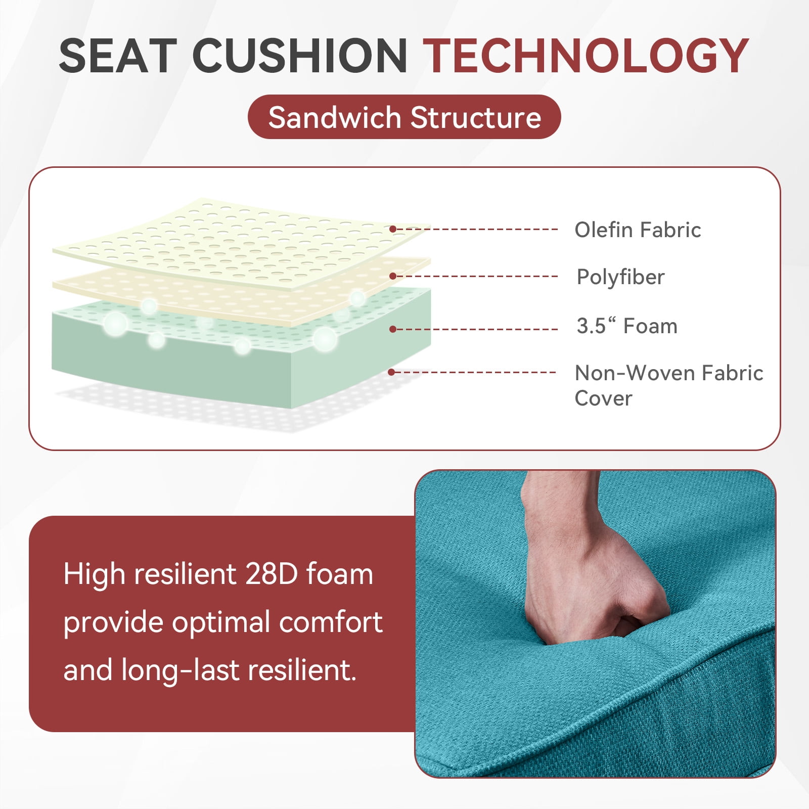 Planntonneo Outdoor Wicker Furniture Cushion Set, 25 x 22 x 4 Deep Seat Patio Chair Cushions, Lake Blue, 3 Sets