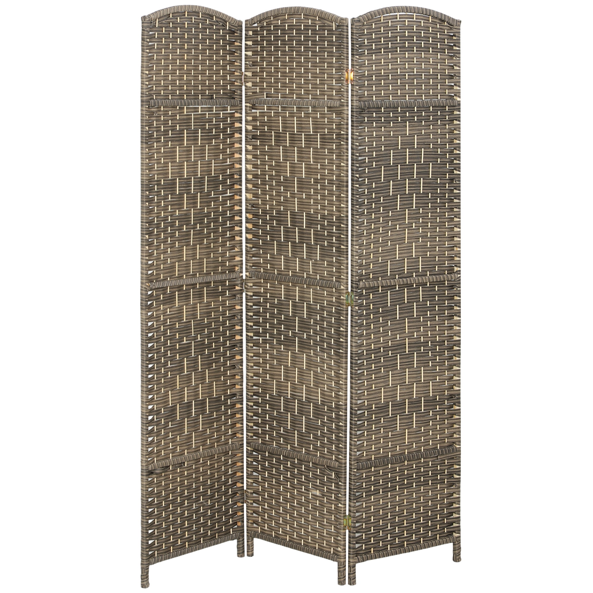 HOMCOM 3 Panel Room Divider, 6' Tall Folding Privacy Screen, Hand-Woven Freestanding Wood Partition for Home Office, Bedroom, Dark Rustic Oak